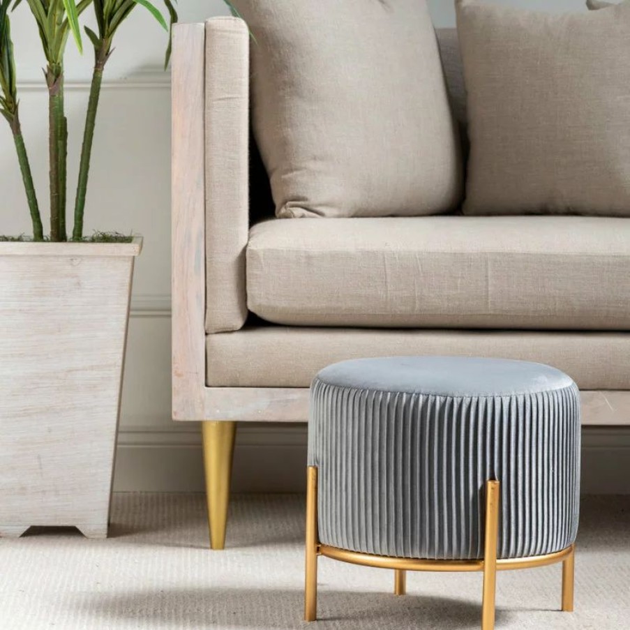 Footstools & Ottomans * | Crestview Collection Marina Gray Velvet Stool