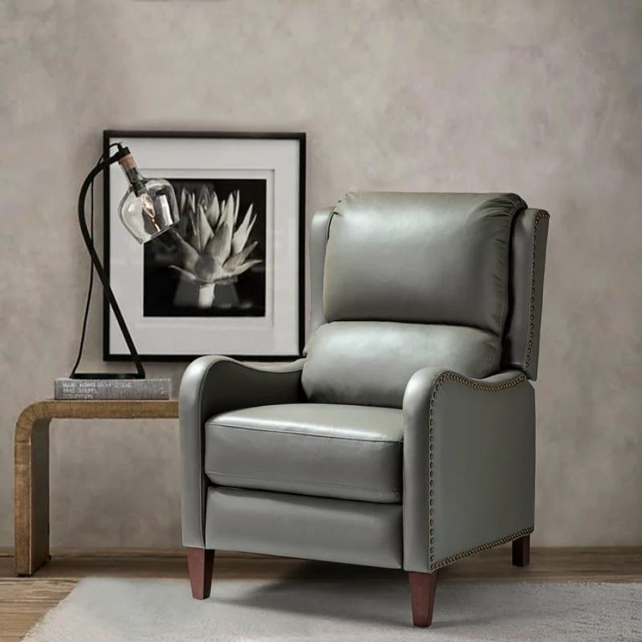 Chairs * | Karat Home Genuine Leather Cigar Recliner With Wingback, Dove