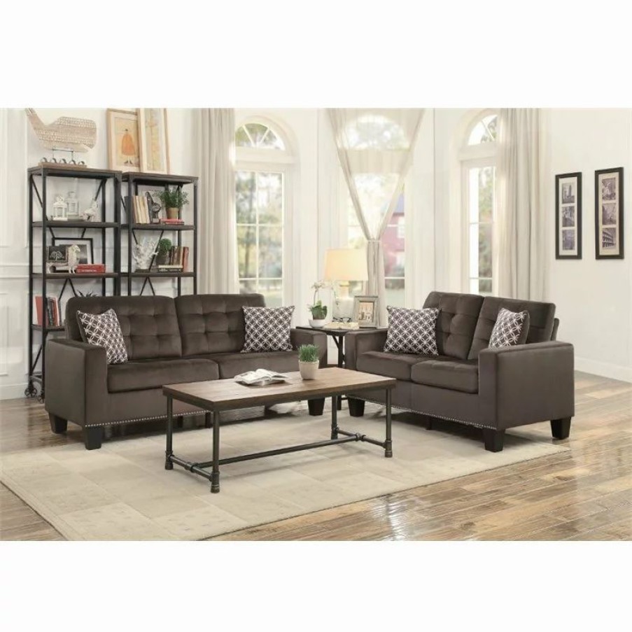 Sofas & Sectionals * | Domain Industries Inc. Lexicon Lantana Tufted Microfiber Loveseat In Chocolate