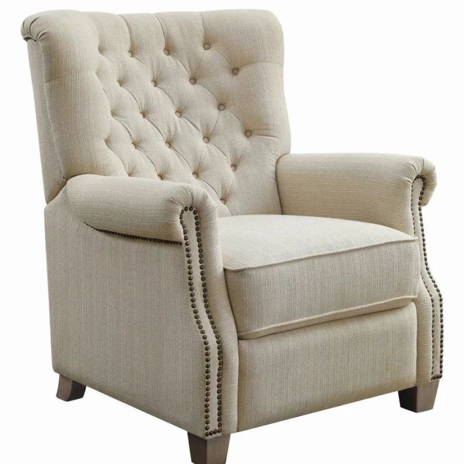 Chairs * | Decorn Push Back Recliner Chair, Diamond Tufted Back & Rolled Arms, Beige Fabric