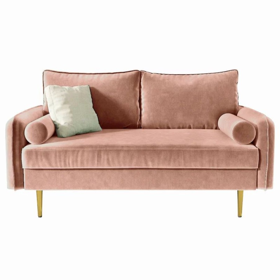 Sofas & Sectionals * | Coosy Home The Audrey I Velvet Round Arm Loveseat, Rose Pink