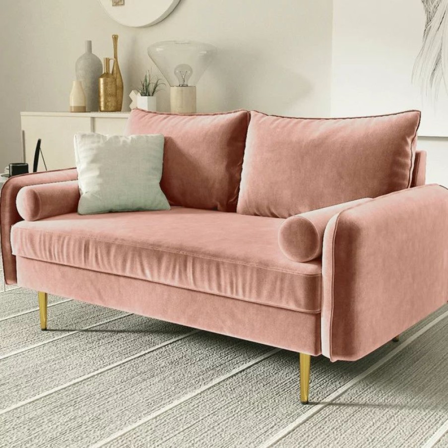 Sofas & Sectionals * | Coosy Home The Audrey I Velvet Round Arm Loveseat, Rose Pink