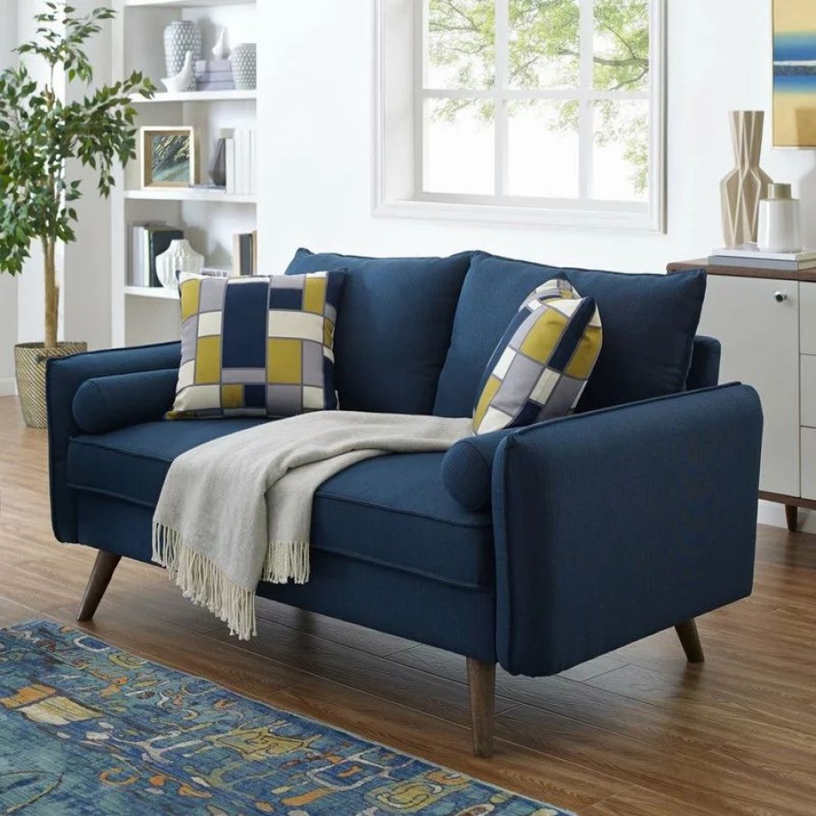 Sofas & Sectionals * | America Luxury Modern Contemporary Urban Living Loveseat Sofa, Navy Blue