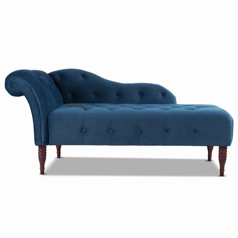 Chairs * | Jennifer Taylor Home Samuel 66 Tufted Chaise Lounge, Right-Arm Facing, Satin Teal Blue Velvet