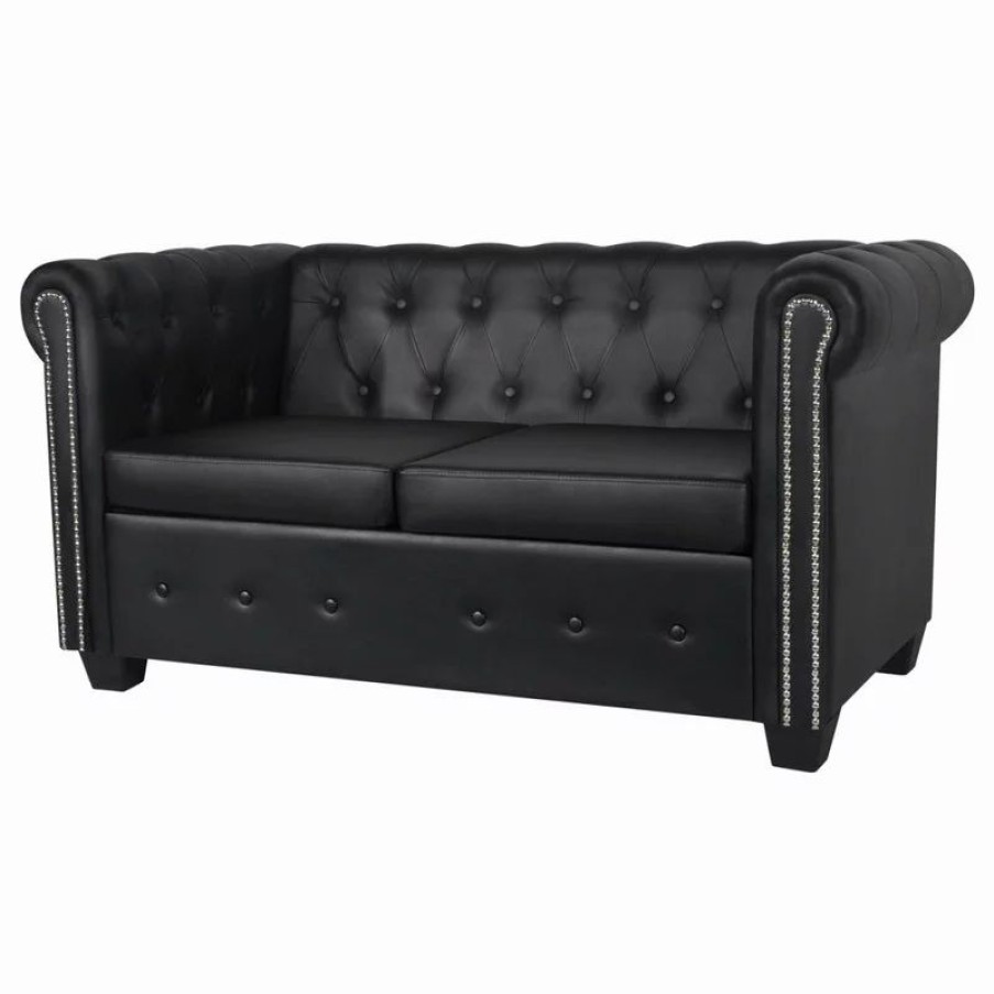 Sofas & Sectionals * | Vida Xl International B.V. Vidaxl Chesterfield 2-Seater Artificial Leather Black Living Room Furniture