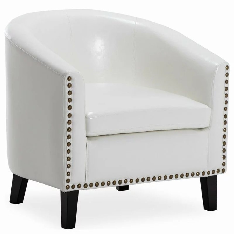 Chairs * | Belleze Tub Barrel Accent Chair Faux Leather, White