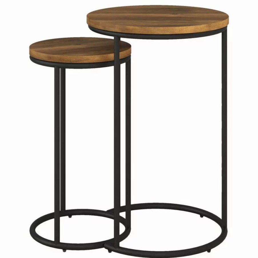 Coffee & Accent Tables * | Corliving Distribution Llc Corliving Fort Worth Brown Wood Grain Finish Nesting Side Table