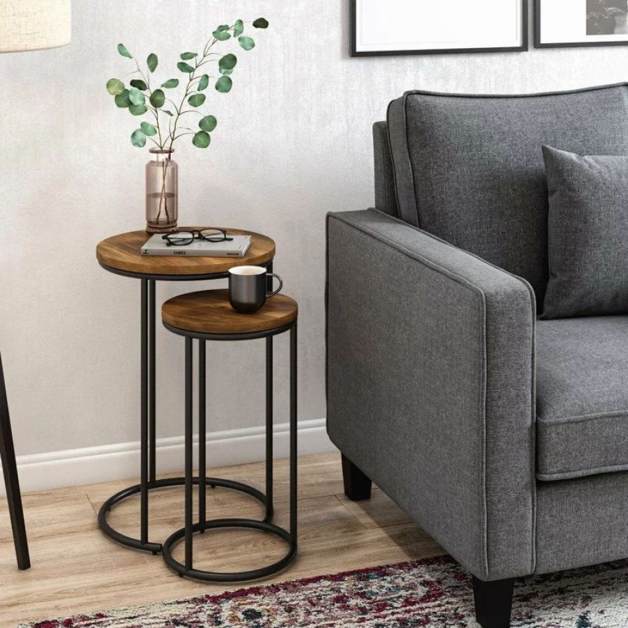 Coffee & Accent Tables * | Corliving Distribution Llc Corliving Fort Worth Brown Wood Grain Finish Nesting Side Table