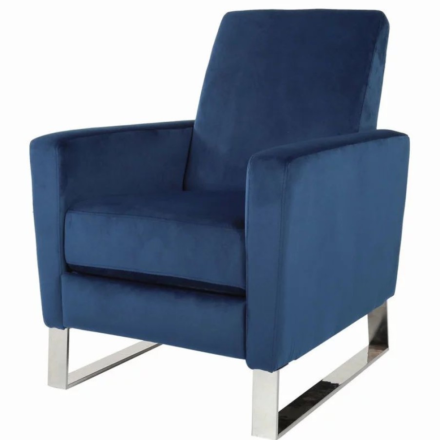 Chairs * | Gdfstudio Arvin Velvet Push Back High Leg Recliner With Stainless Steel Legs, Cobalt