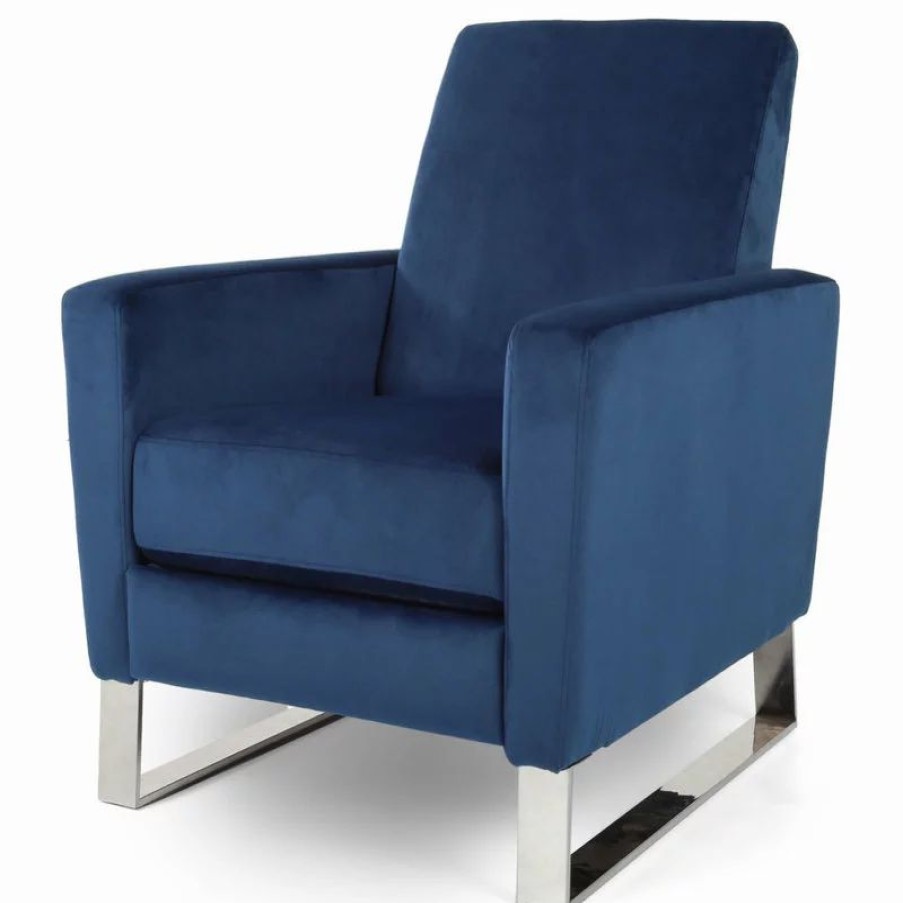 Chairs * | Gdfstudio Arvin Velvet Push Back High Leg Recliner With Stainless Steel Legs, Cobalt