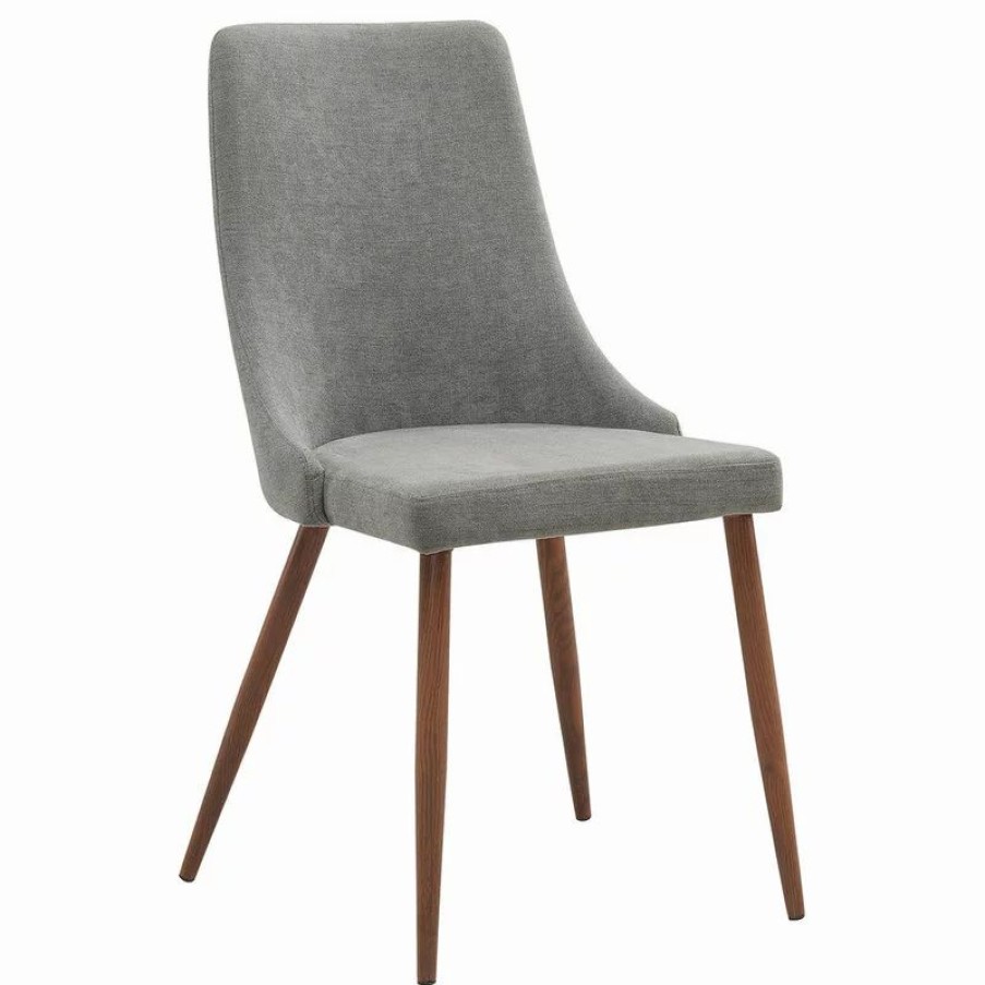 Chairs * | Whi Mid Century Fabric Side Chair (Set Of 2)- Beige, Grey/Walnut