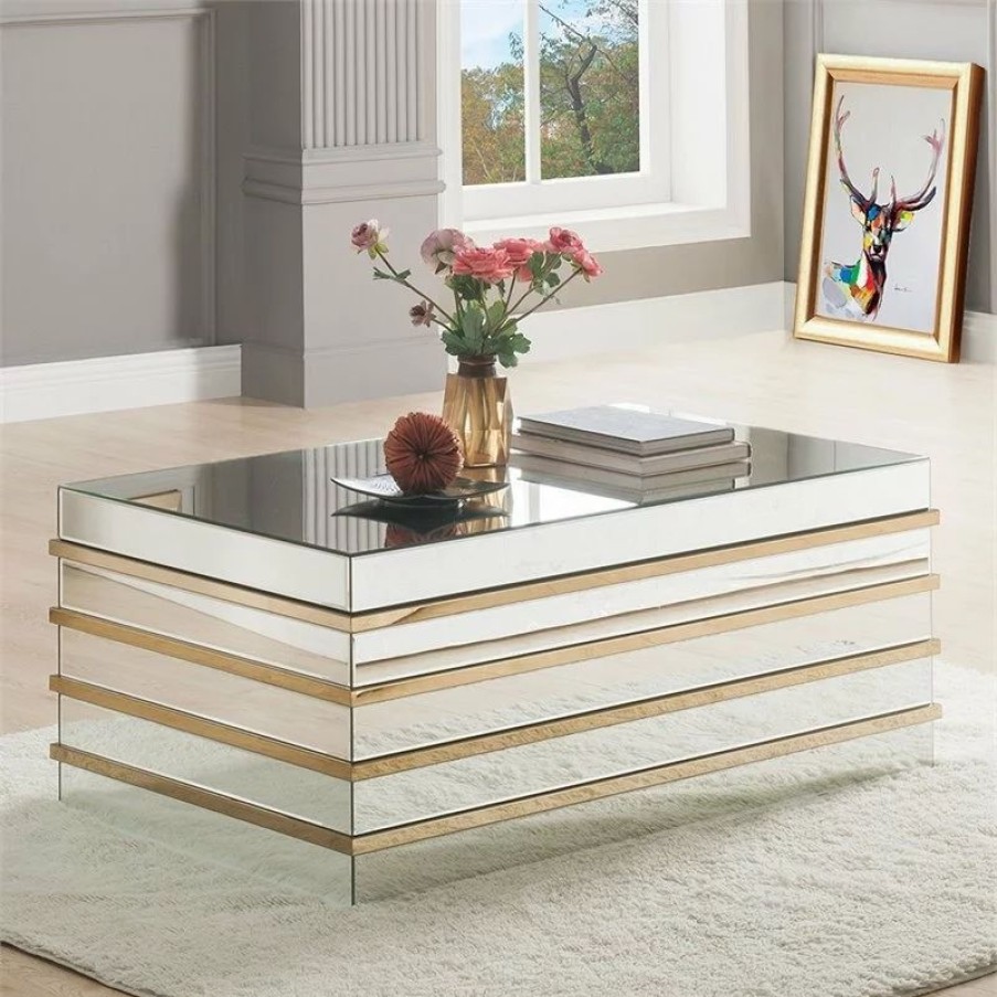 Coffee & Accent Tables * | Acme Furniture Acme Osma Coffee Table, Mirrored And Gold