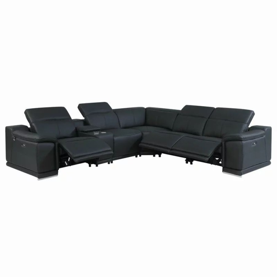 Sofas & Sectionals * | Luxuriant Furniture Frederico Genuine Italian Leather 6-Piece 1 Console 3-Power Reclining Sectional, Black