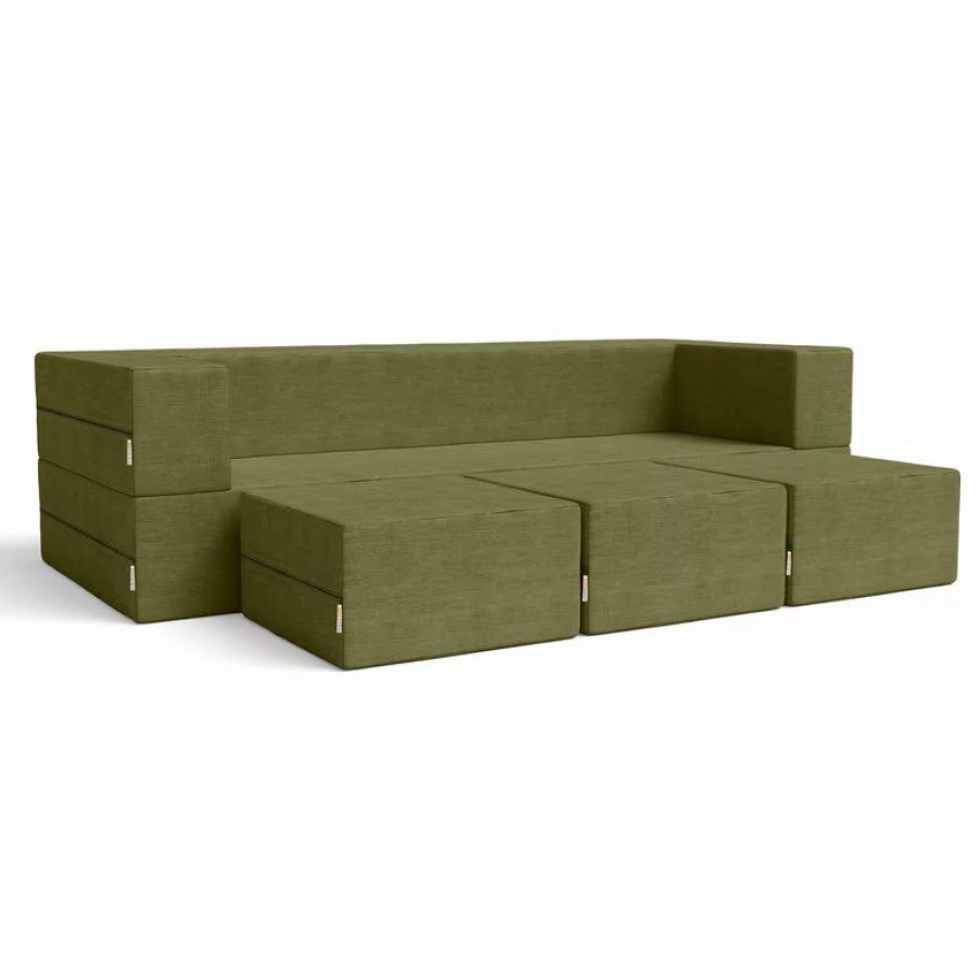 Sofas & Sectionals * | Jaxx Casual Living Jaxx Zipline Convertible Sleeper Sofa & Three Ottomans, Microvelvet Moss