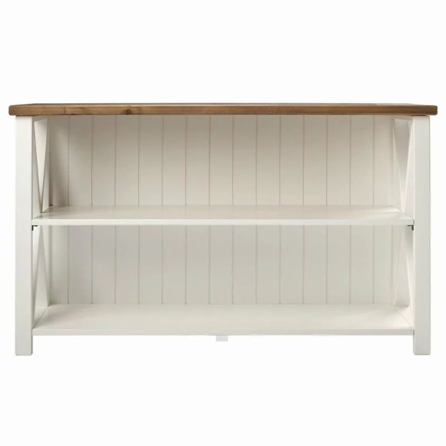 Console Tables * | Walker Edison Lucas 52 Solid Wood Farmhouse Storage Console White/Rustic Oak