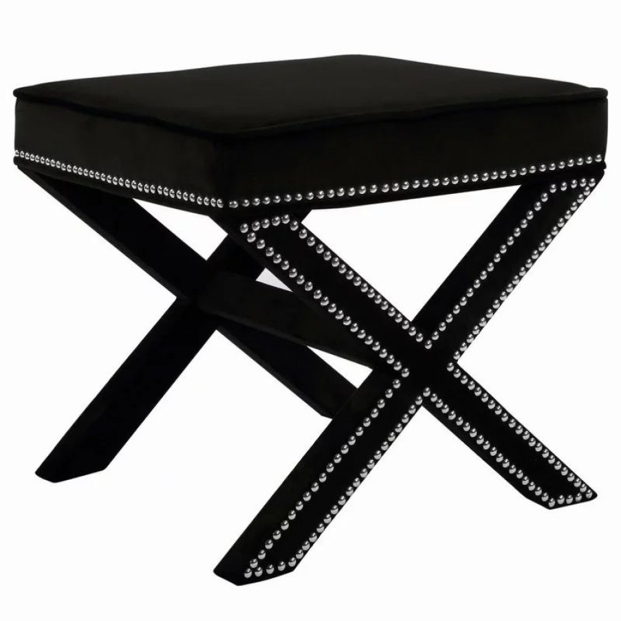 Footstools & Ottomans * | Meridian Furniture Nixon Black Velvet Ottoman/Bench