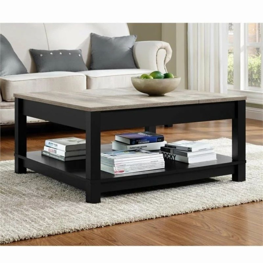 Coffee & Accent Tables * | Ameriwood Home Altra Furniture Carver Square Coffee Table In Black And Sonoma Oak