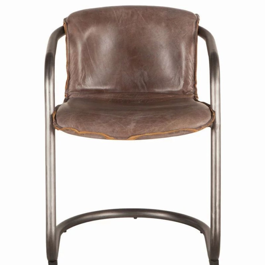 Chairs * | World Interiors Chiavari Distressed Jet Brown Leather Dining Chairs, Set Of 2