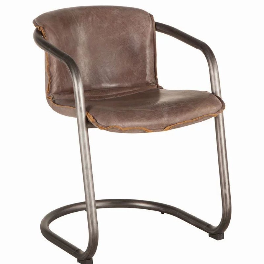 Chairs * | World Interiors Chiavari Distressed Jet Brown Leather Dining Chairs, Set Of 2