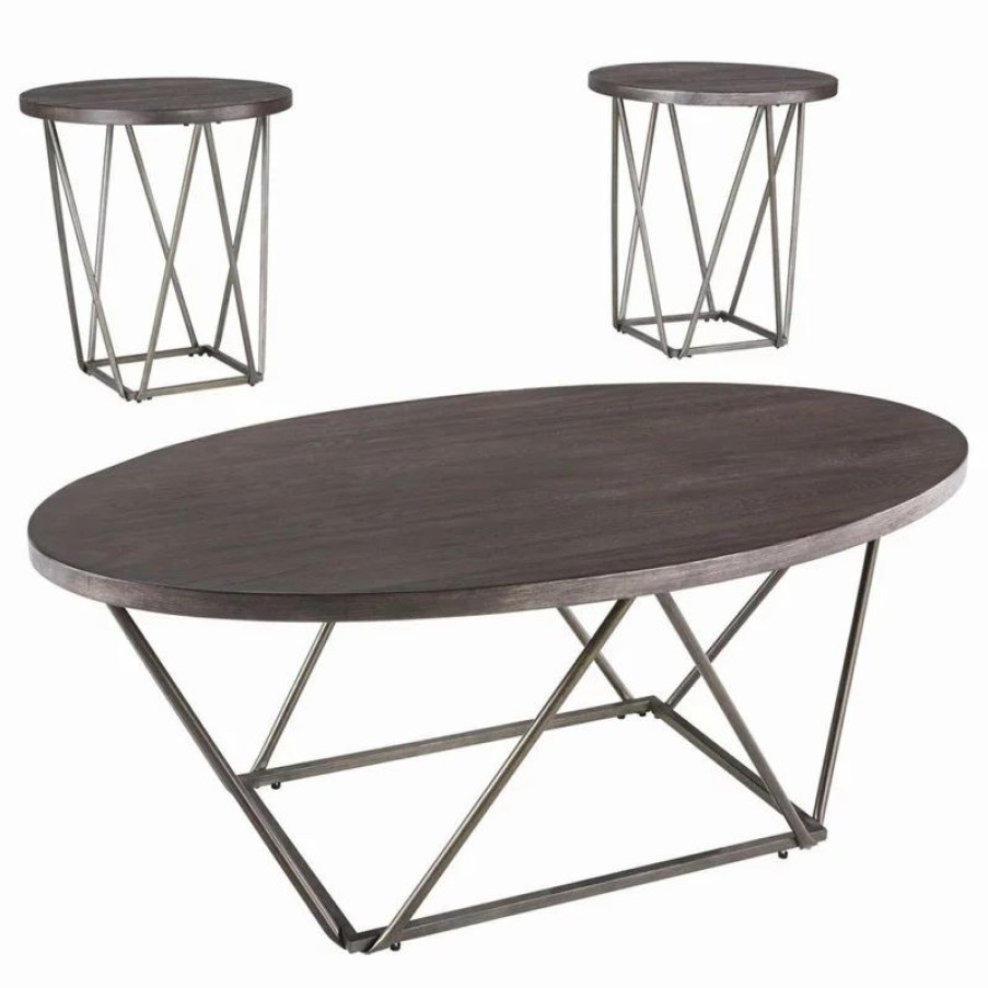 Coffee & Accent Tables * | Ashley Furniture Industries Neimhurst Table Set, Coffee Table And 2 End Tables, Dark Brown