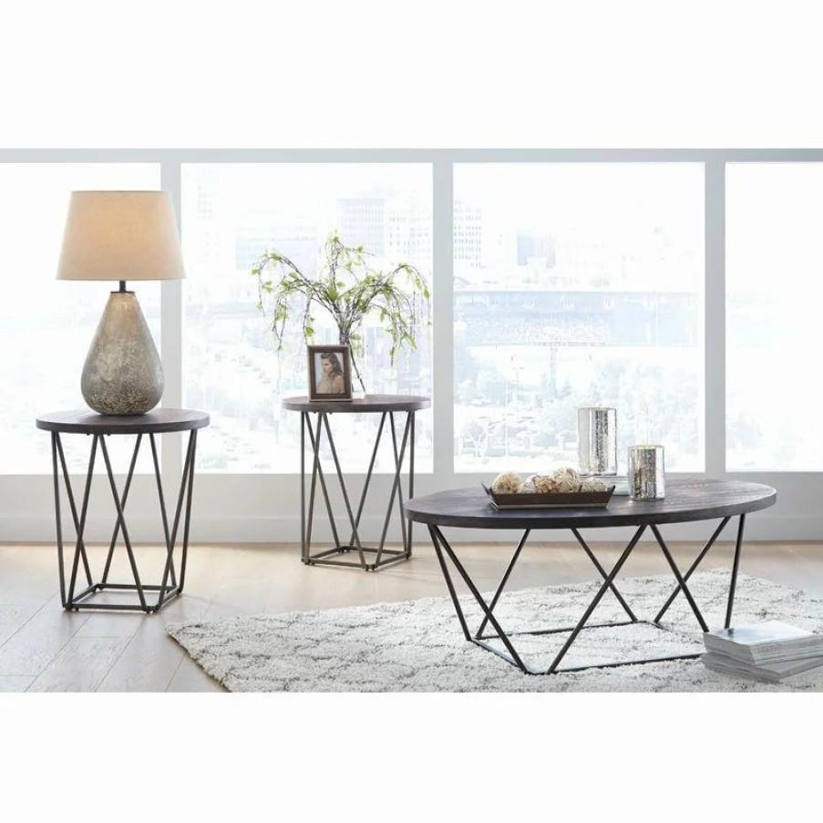 Coffee & Accent Tables * | Ashley Furniture Industries Neimhurst Table Set, Coffee Table And 2 End Tables, Dark Brown