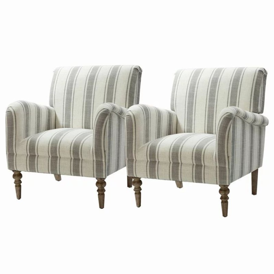 Chairs * | Karat Home Stripe Armchair Set Of 2, Gray