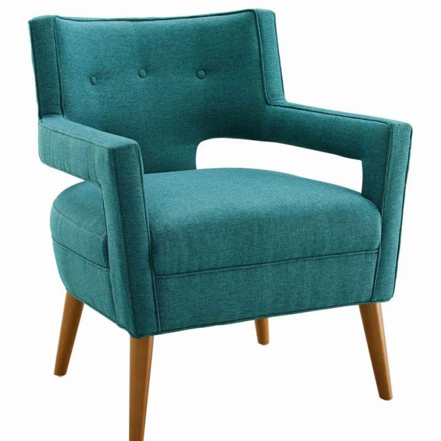 Chairs * | Lexmod Sheer Upholstered Fabric Armchair, Teal