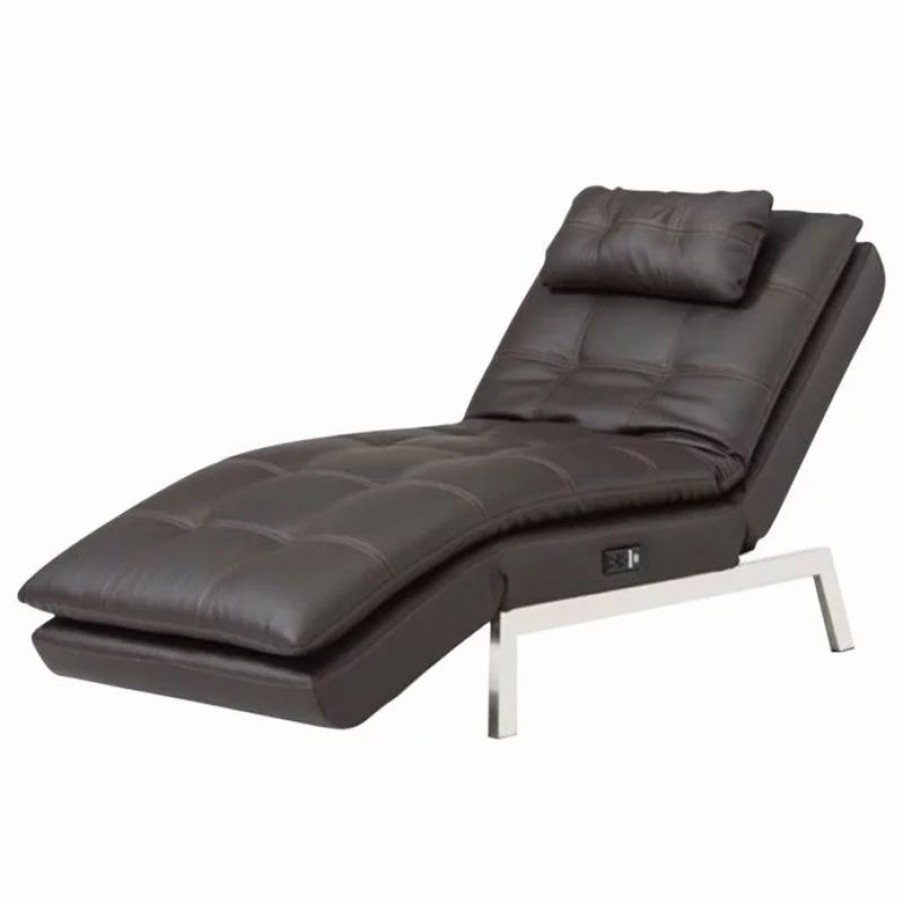 Chairs * | Pemberly Row Faux Leather Convertible Chaise Lounge In Brown