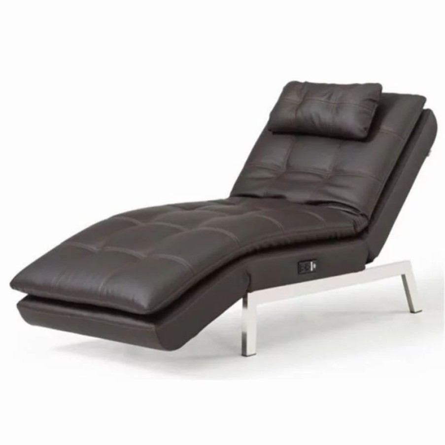 Chairs * | Pemberly Row Faux Leather Convertible Chaise Lounge In Brown