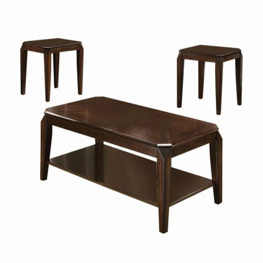 Coffee & Accent Tables * | Benzara, Woodland Imprts, The Urban Port 3Pc Pack Coffee/End Table Set, Walnut