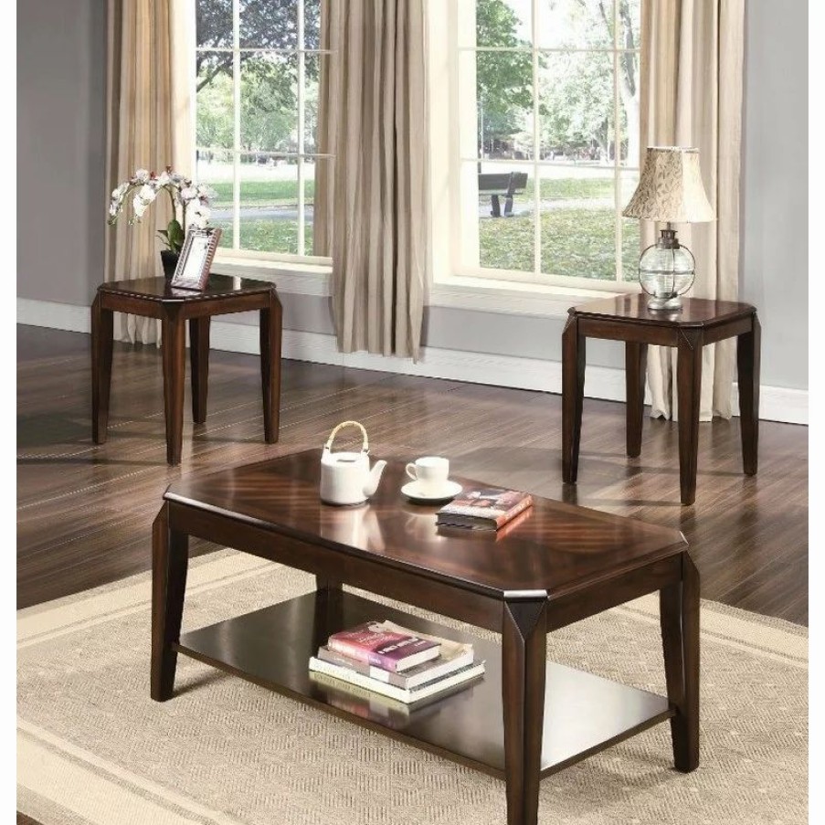 Coffee & Accent Tables * | Benzara, Woodland Imprts, The Urban Port 3Pc Pack Coffee/End Table Set, Walnut