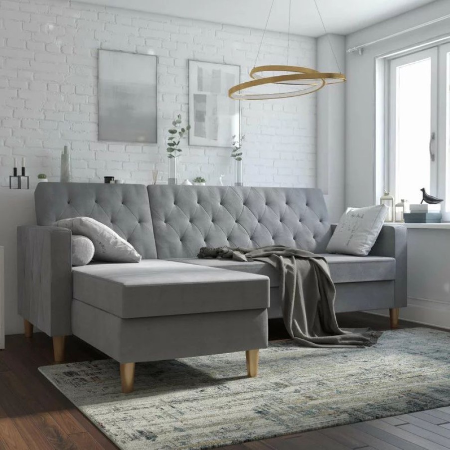 Sofas & Sectionals * | Brimfield & May Cosmoliving By Cosmopolitan Liberty Sectional/Futon, Light Gray Chenille