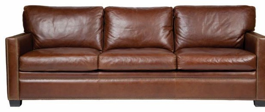 Sofas & Sectionals * | Artistic Leathers Transitional Track Arm Leather Sofa With Decorative Nails