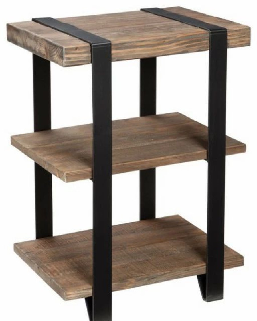 Coffee & Accent Tables * | Bolton Furniture, Inc. Alaterre Furniture Modesto 2-Shelf Metal Strap And Reclaimed Wood End Table