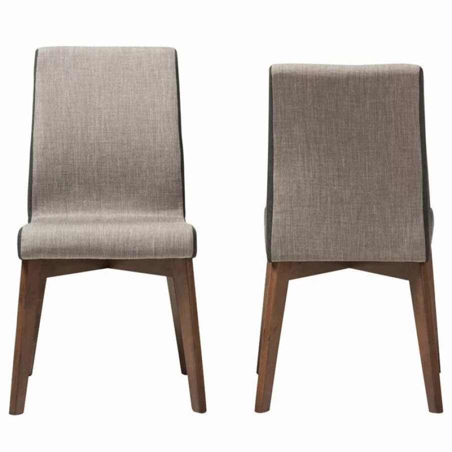 Chairs * | Baxton Studio Kimberly Beige And Brown Fabric Set Of 2 Dining Chair