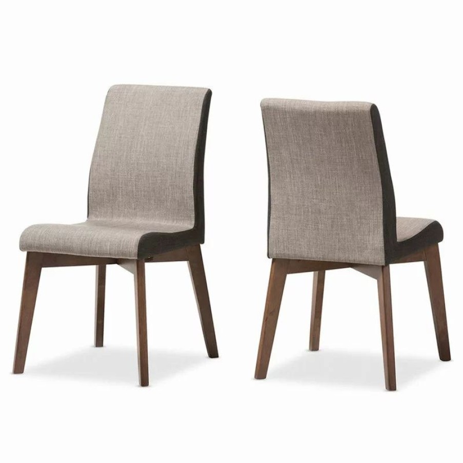 Chairs * | Baxton Studio Kimberly Beige And Brown Fabric Set Of 2 Dining Chair