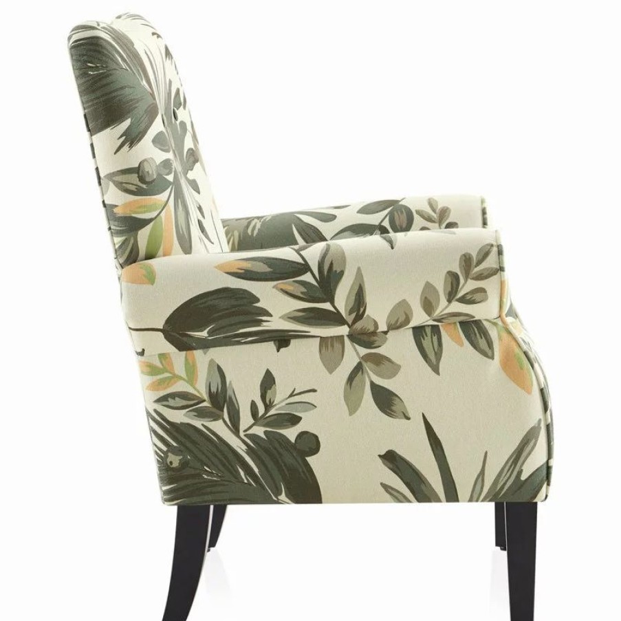 Chairs * | Belleze High Wingback Linen Armchair, Green Floral