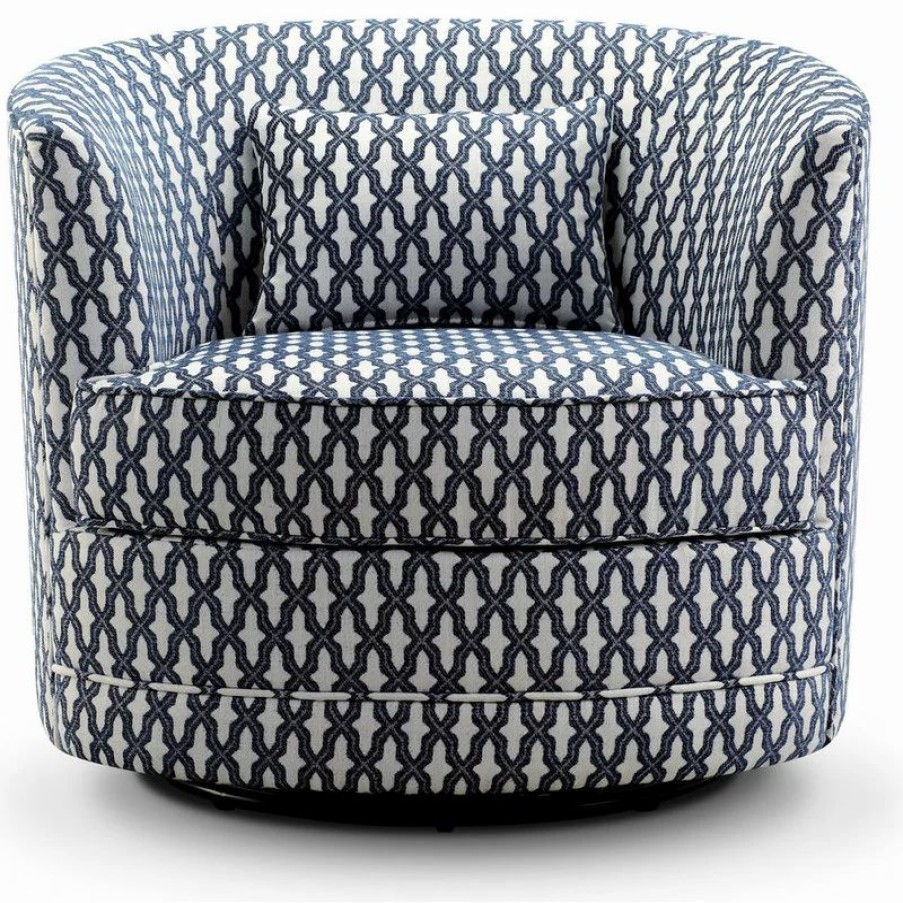 Chairs * | Fully Wind Co., Ltd. Dmitri Swivel Barrel Chair, Navy, White