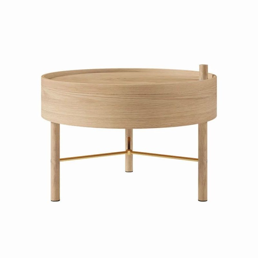 Coffee & Accent Tables * | Homary Modern Round Wood Rotating Tray Coffee Table With Storage, Natural