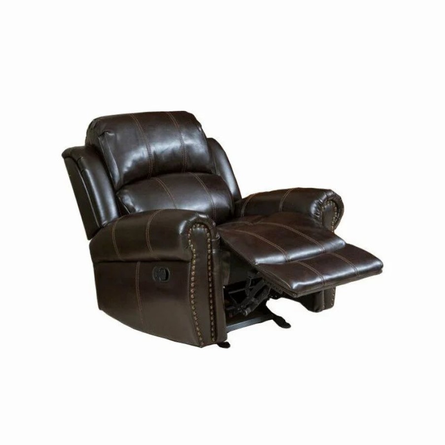 Chairs * | Gdfstudio Gdf Studio Harbor Dark Brown Leather Glider Recliner Club Chair