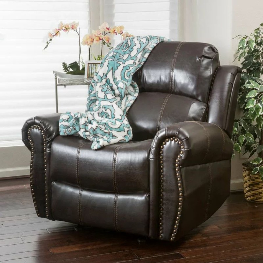 Chairs * | Gdfstudio Gdf Studio Harbor Dark Brown Leather Glider Recliner Club Chair