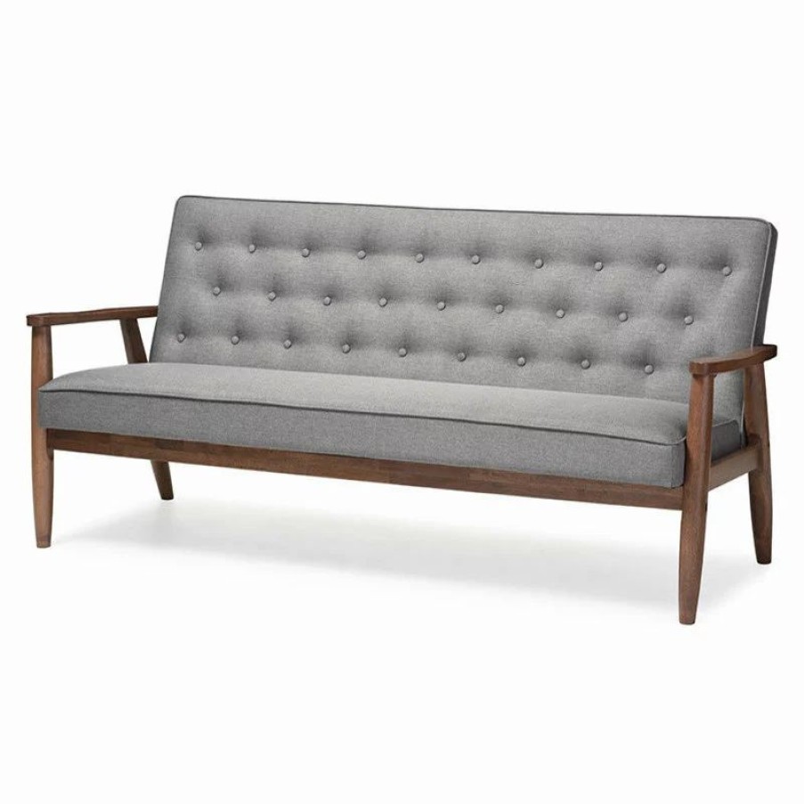 Sofas & Sectionals * | Baxton Studio Sorrento Retro Upholstered Wooden 3-Seater Sofa, Gray Fabric