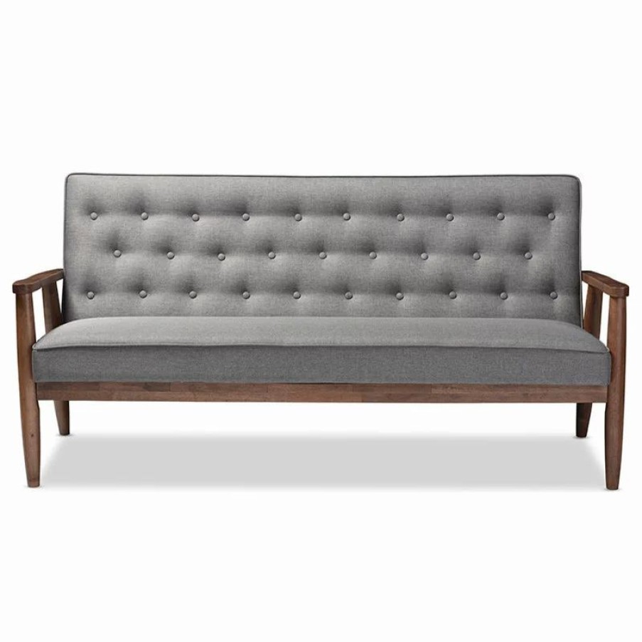 Sofas & Sectionals * | Baxton Studio Sorrento Retro Upholstered Wooden 3-Seater Sofa, Gray Fabric