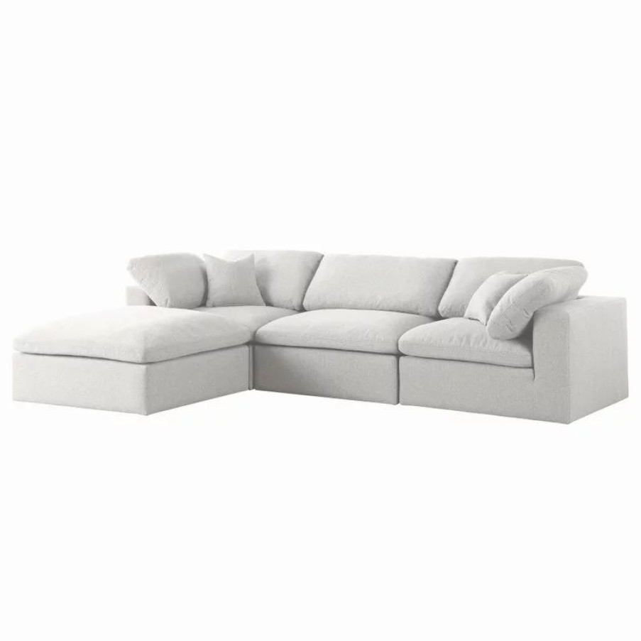 Sofas & Sectionals * | Meridian Furniture Serene Cloud-Like Comfort Modular Sectional, Cream, 3-Seater And 1 Ottoman