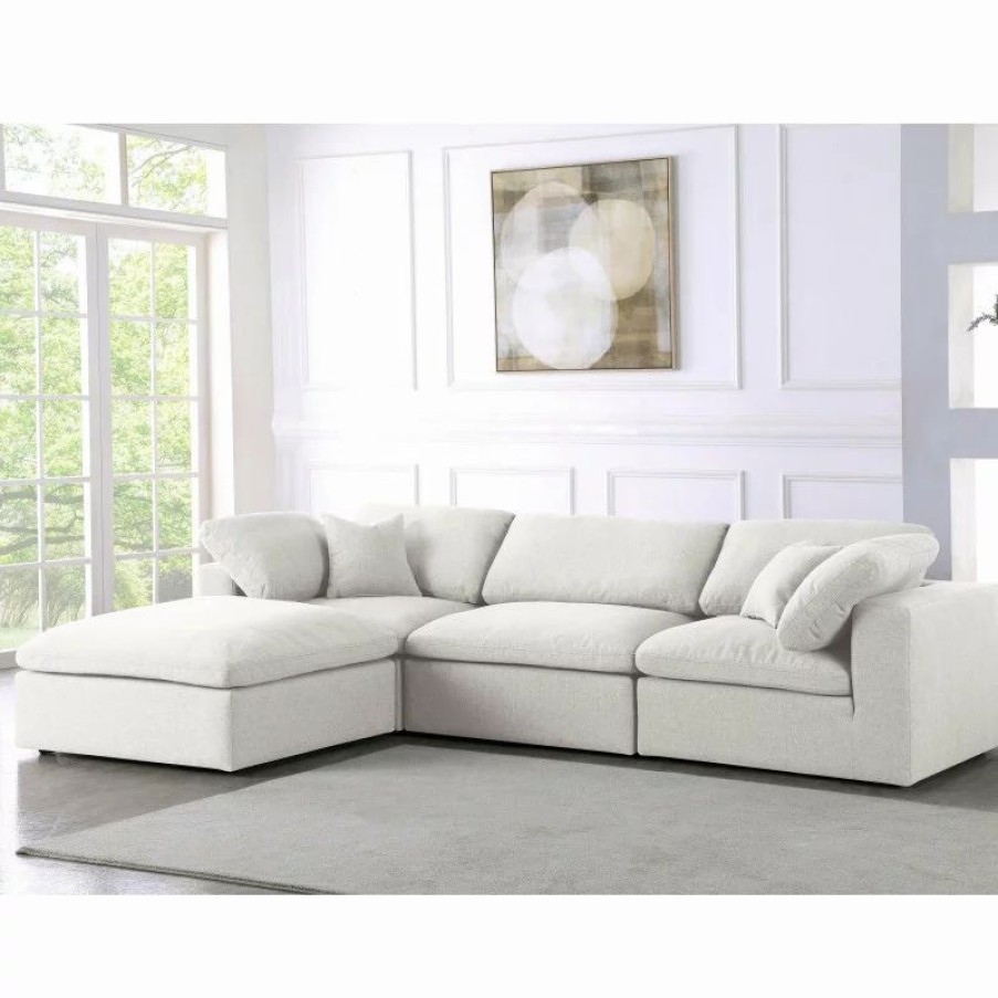 Sofas & Sectionals * | Meridian Furniture Serene Cloud-Like Comfort Modular Sectional, Cream, 3-Seater And 1 Ottoman