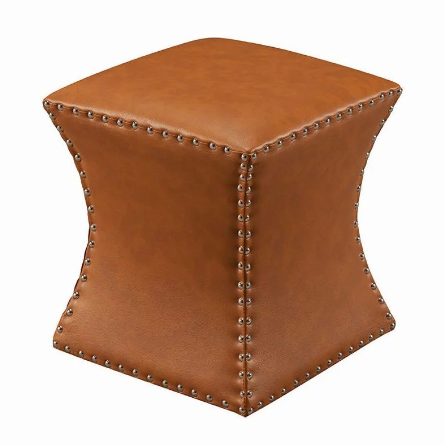 Footstools & Ottomans * | Pilaster Designs Rylen Nailhead Trim Upholstered Square Stool Ottoman, Brown