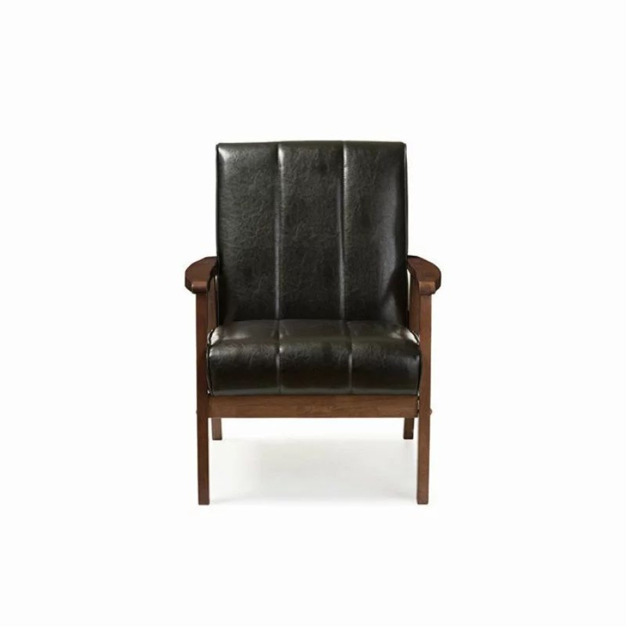 Chairs * | Baxton Studio Nikko Faux Leather Wooden Lounge Chair, Black