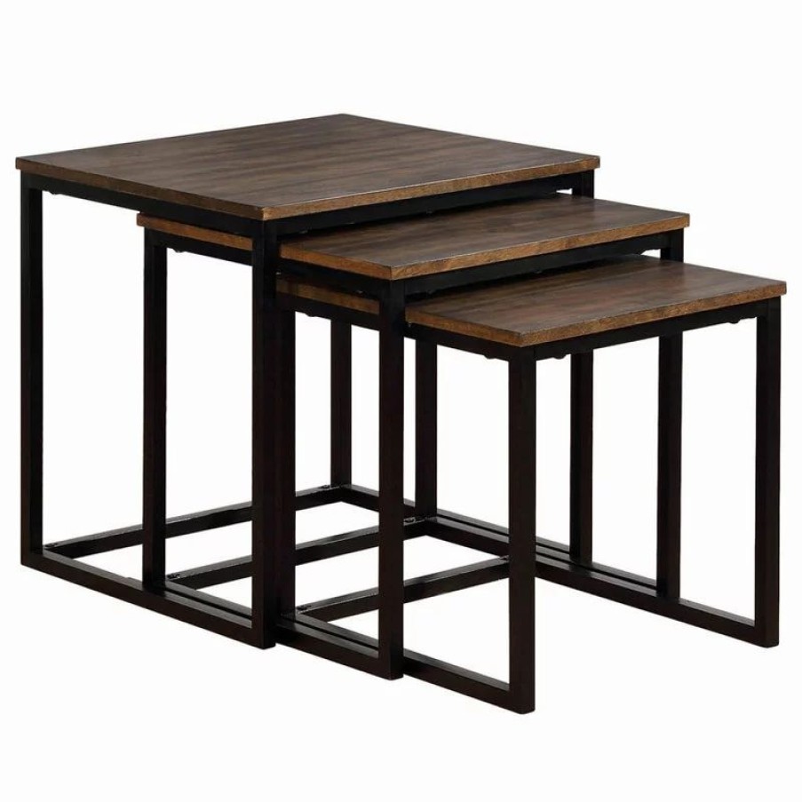 Coffee & Accent Tables * | Bolton Furniture, Inc. Arcadia Acacia Wood 24 Square Nesting End Tables, Antiqued Mocha