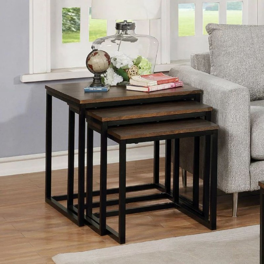 Coffee & Accent Tables * | Bolton Furniture, Inc. Arcadia Acacia Wood 24 Square Nesting End Tables, Antiqued Mocha