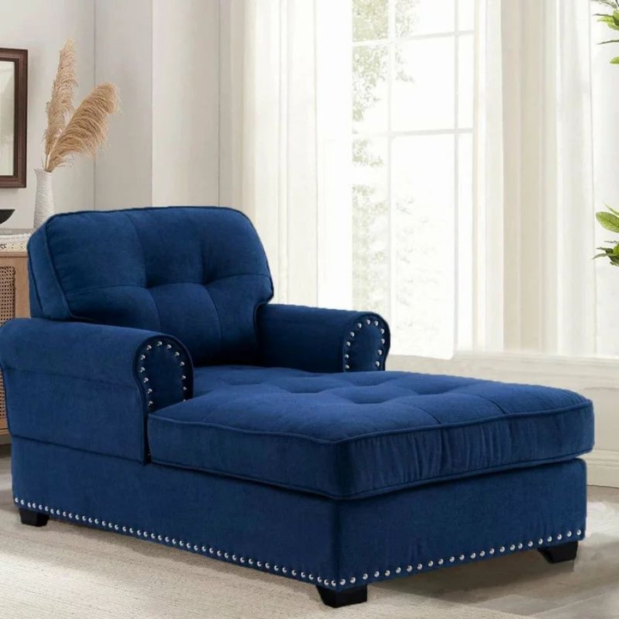 Chairs * | Anzy Modern Comfort Sleeper Lounge Chairs With Thick Upholstered Seat, Deep Blue